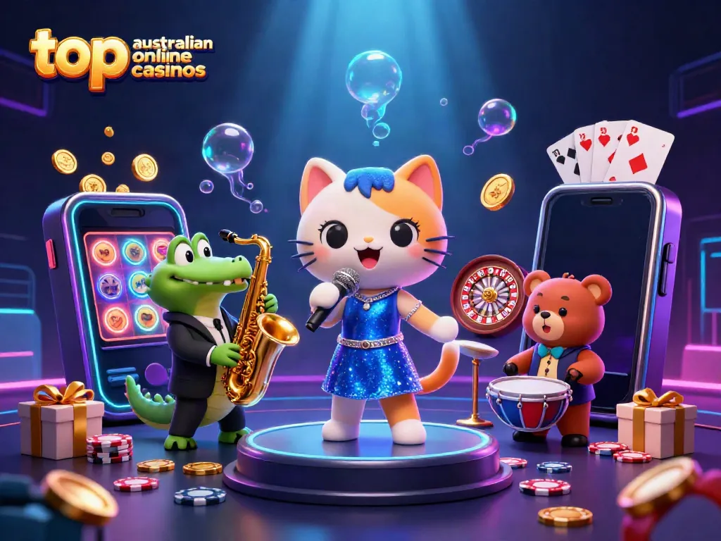 Experience top australian online casinos with thrilling characters in a vibrant casino scene.