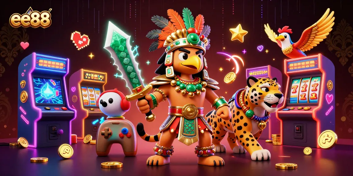 Engage with the vibrant ee88 gaming world filled with Aztec warriors and dynamic casino elements.