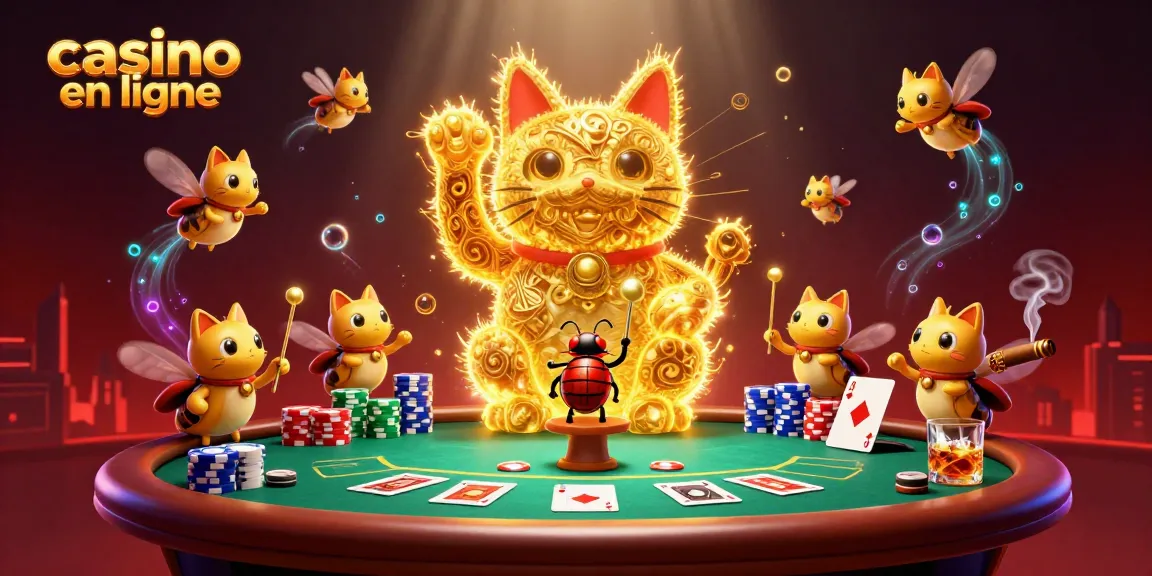 Capturer l'excitation du casino en ligne avec des feux follets dorés et des symboles de jeu.
