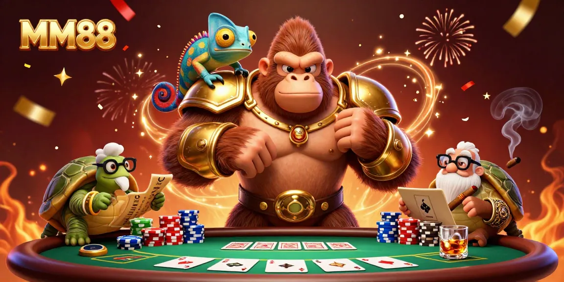 Experience the thrill of MM88 with an immersive casino scene featuring vibrant characters and dynamic game elements.