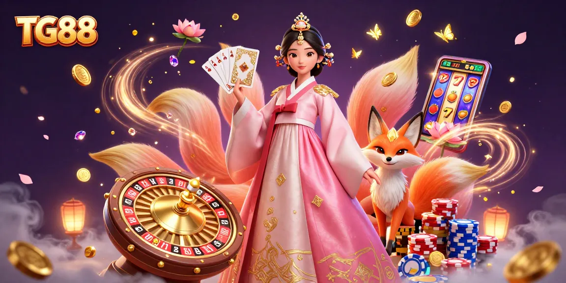 Play and win big at TG88, featuring an elegant woman in hanbok, coins, and roulette!