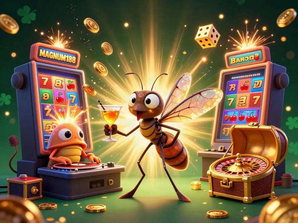 Play exciting games at MAGNUM188 with a vibrant casino atmosphere featuring unique characters.
