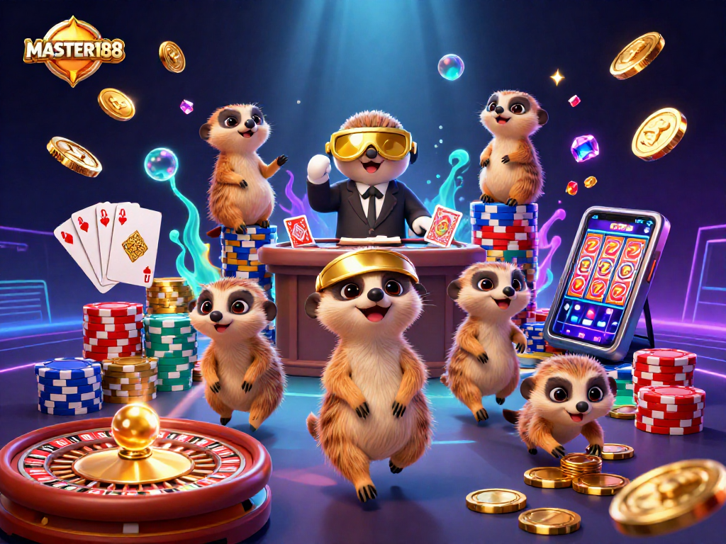 Experience engaging gameplay at MASTER188 with lively meerkats managing casino activities and winning rewards.