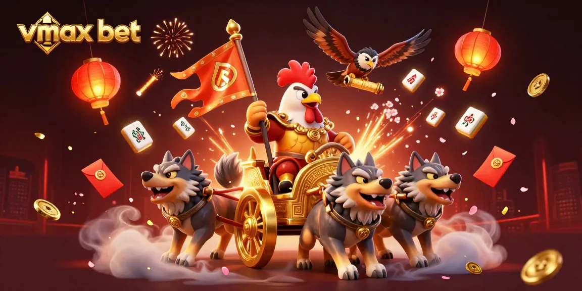 Experience vmax bet excitement with a dynamic 3D illustration of a rooster warlord in action.