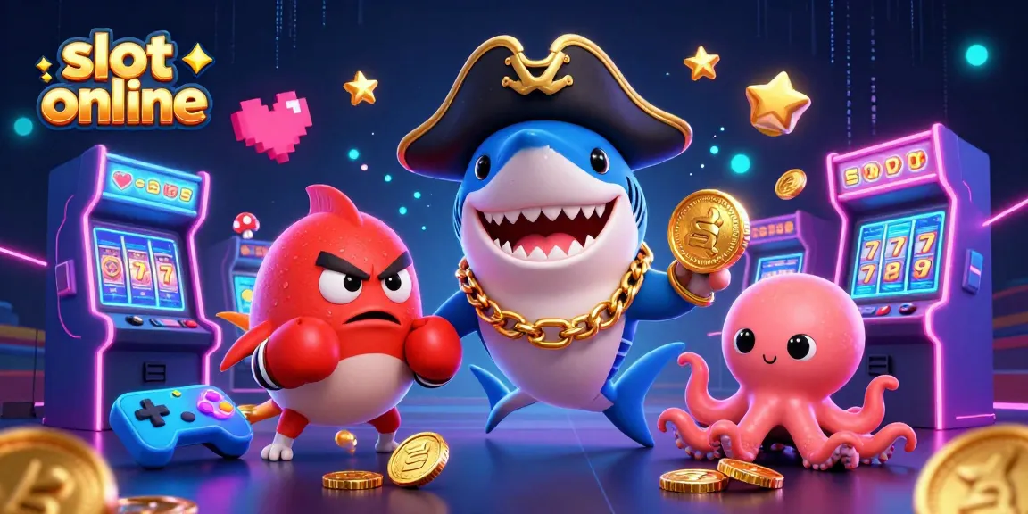 Spin the reels with our lively slot online pirate scene featuring sharks and gold coins!