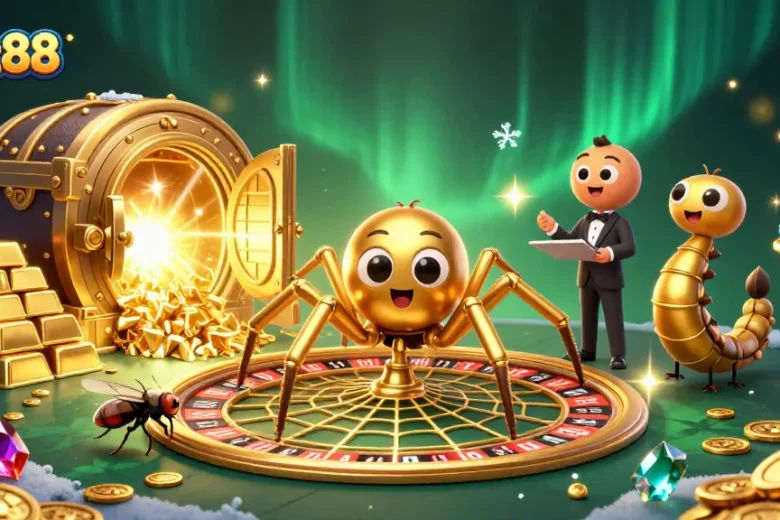 Experience thrilling gameplay with 9bet88's dynamic casino game featuring a golden spider and interactive elements.