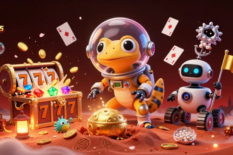 Experience the thrill of taixiumd5 with a Martian gecko discovering a treasure-filled casino scene.