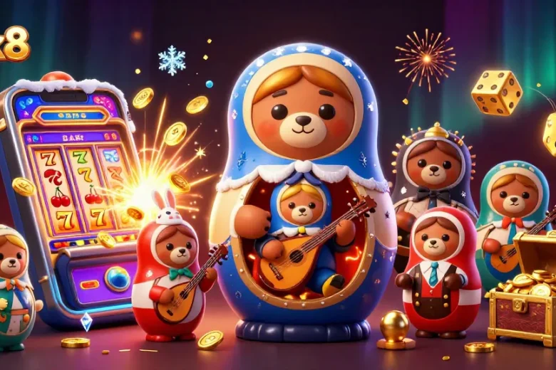 Spin the luck8 slots and see animated bears in dealer outfits amidst a jackpot explosion.