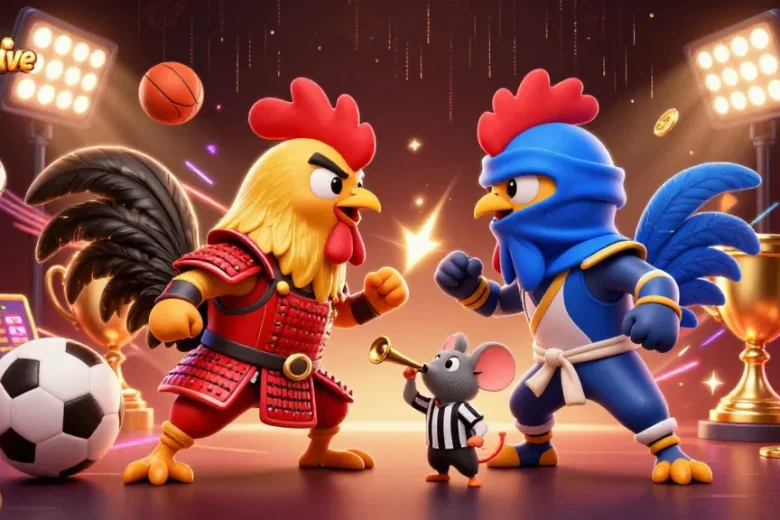 Experience thrilling action with gg88live's vibrant depiction of battling roosters in a sports betting arena.